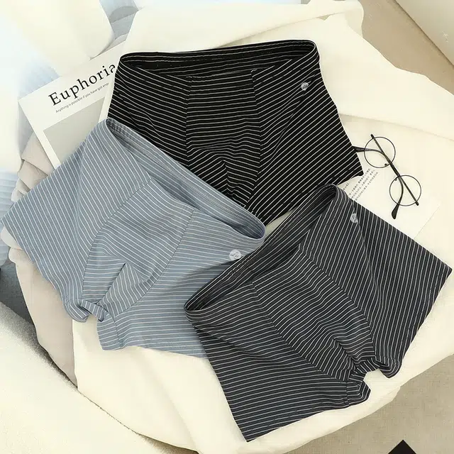 潞优野 纯棉透气精梳棉青年四角裤运动条纹中腰短裤头夏季平角内裤 男款