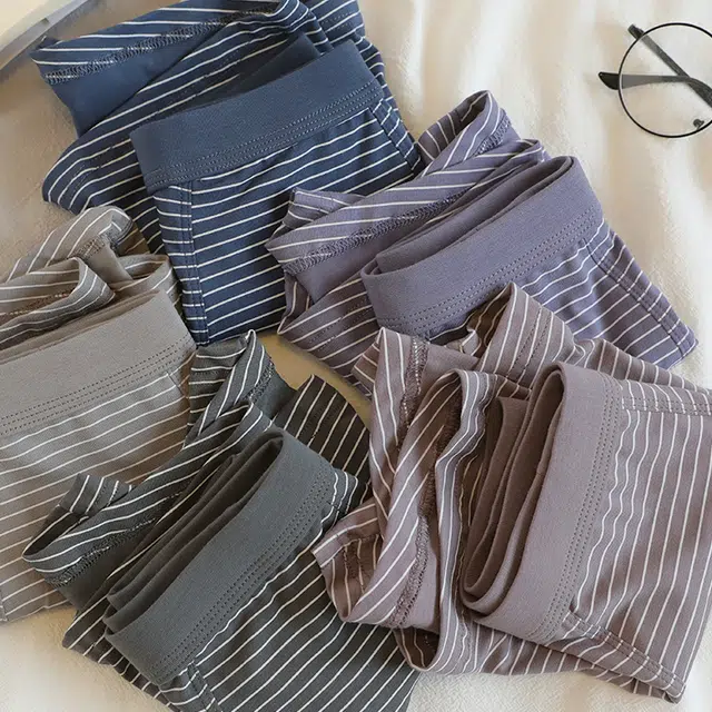 潞优野 高级感莫代尔棉加大码透气潮流防潮湿条纹舒适高颜值中腰四角短裤头时尚简约 平角内裤 男款