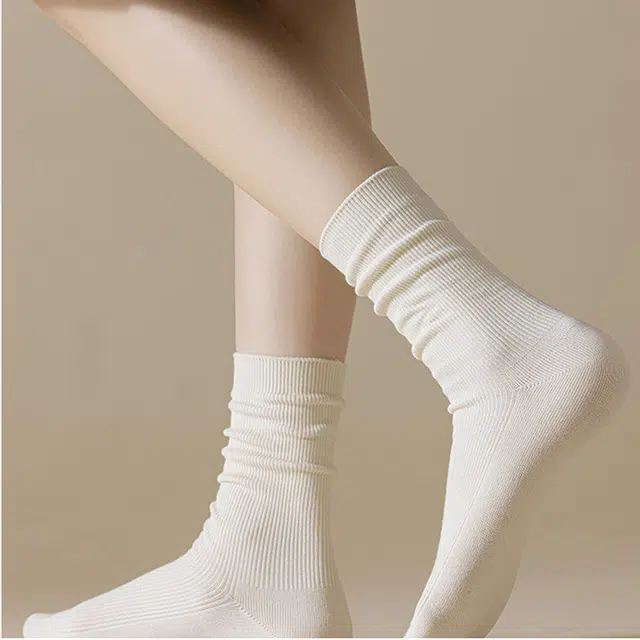 潞优野 简约百搭抗菌防臭纯棉堆堆袜搭配小皮鞋雪地靴长袜子秋冬季中筒袜 女款