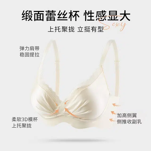 潞优野 高级感内衣女士小胸聚拢收副乳防下垂大胸性感蕾丝纯欲罩薄款文胸 女款