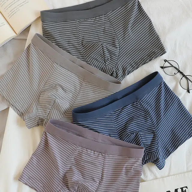 潞优野 高级感莫代尔棉加大码透气潮流防潮湿条纹舒适高颜值中腰四角短裤头时尚简约 平角内裤 男款