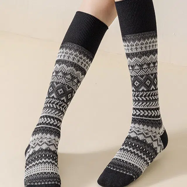 潞优野 民族风复古防臭抗菌微压力瘦腿春秋款小腿高筒袜 女款