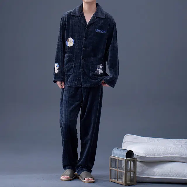 潞优野 高端日系法兰绒家居服可外穿秋冬季防寒保暖舒适长袖长裤加厚加绒甜美可爱卡通 睡衣套装 女款