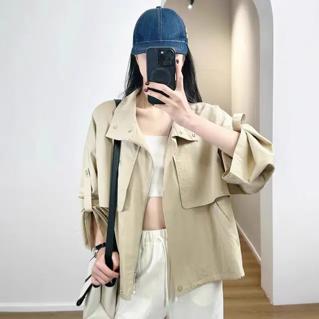 潞优野 时尚百搭皱感洗水棉式短外套女秋季立领上衣夹克 女款