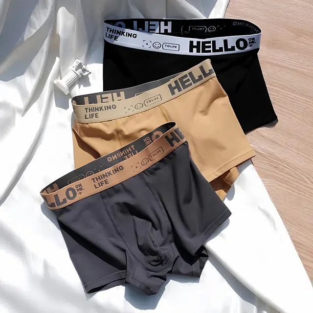 潞优野 高级感三条装莫代尔棉时尚运动透气四角裤男生短裤平角内裤 男款