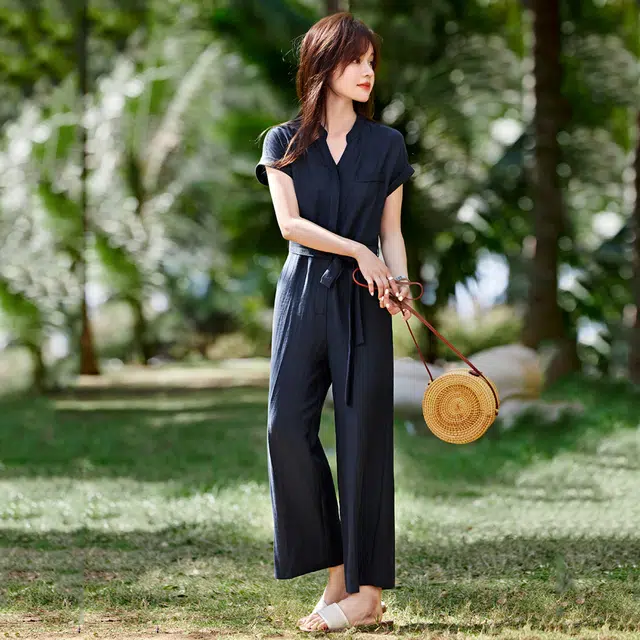 潞优野 时尚宽松薄款气质长款高端休闲短袖连体裤 女款