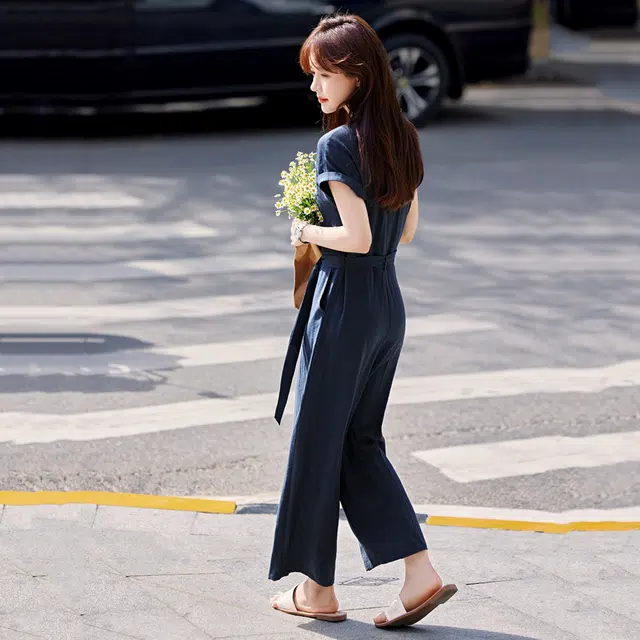 潞优野 时尚宽松薄款气质长款高端休闲短袖连体裤 女款