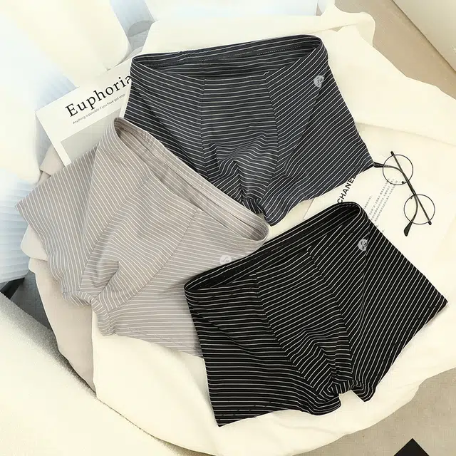 潞优野 纯棉透气精梳棉青年四角裤运动条纹中腰短裤头夏季平角内裤 男款