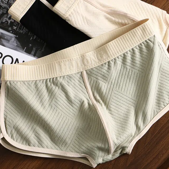 潞优野 高级感肌理纯棉男士裤男裤头男式运动短裤潮平角内裤 男款