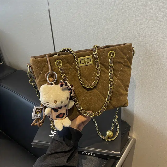 雅鹿 时尚高颜值手提包森系慵懒风 绒布 斜挎单肩包 女款 黑色/红色/棕色/咖色