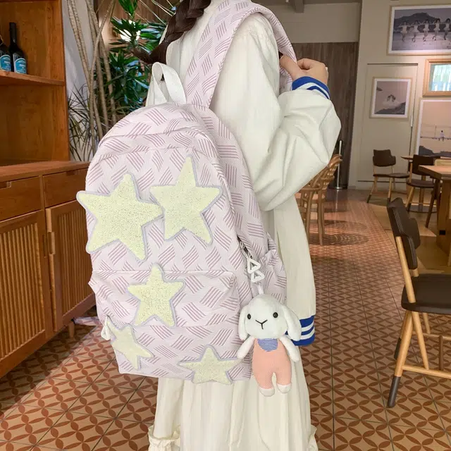 雅鹿 小众星星设计大容量休闲 尼龙 双肩包 女款 蓝色/灰色/黄色/粉色