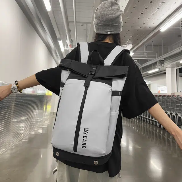 雅鹿 韩版潮牌包高中生书包大学生书包户外运动旅游包 皮膜 双肩包 通用 灰色/黑色