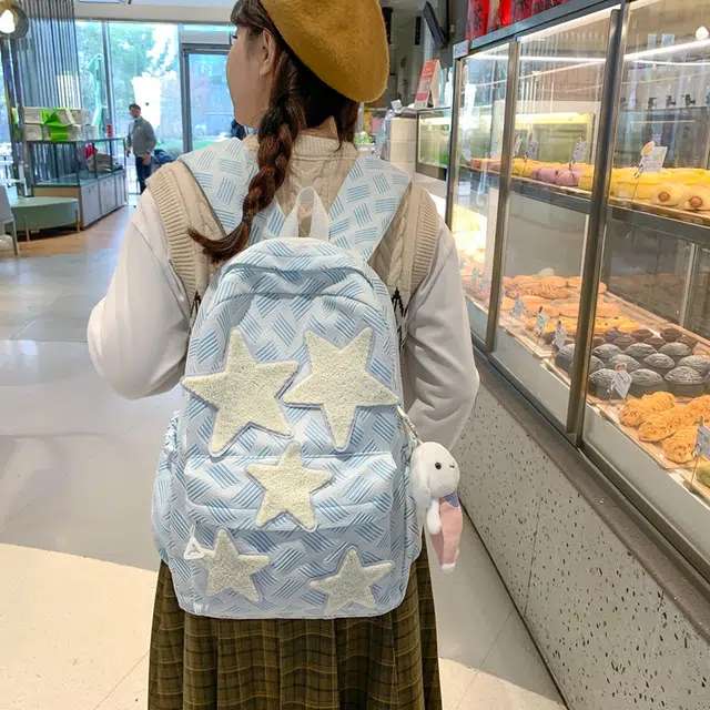 雅鹿 小众星星设计大容量休闲 尼龙 双肩包 女款 蓝色/灰色/黄色/粉色