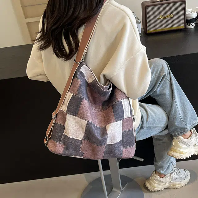雅鹿 通勤休闲百搭 牛仔布 单肩包 女款 黑茶色/棕色/蓝色