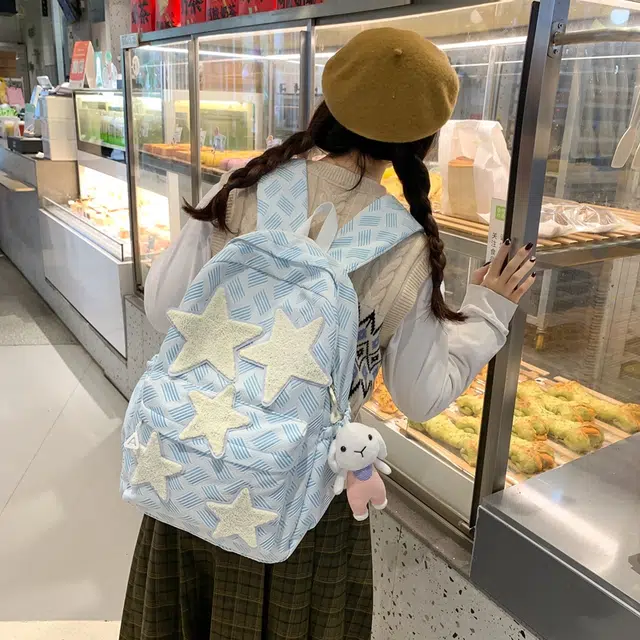 雅鹿 小众星星设计大容量休闲 尼龙 双肩包 女款 蓝色/灰色/黄色/粉色