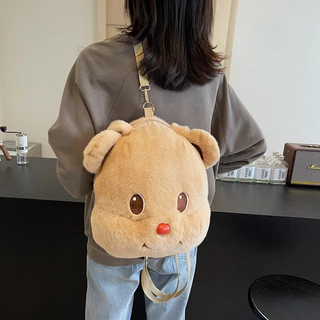 雅鹿 超可爱卡通多功能百搭 毛绒 单肩包 常规 女款 多色