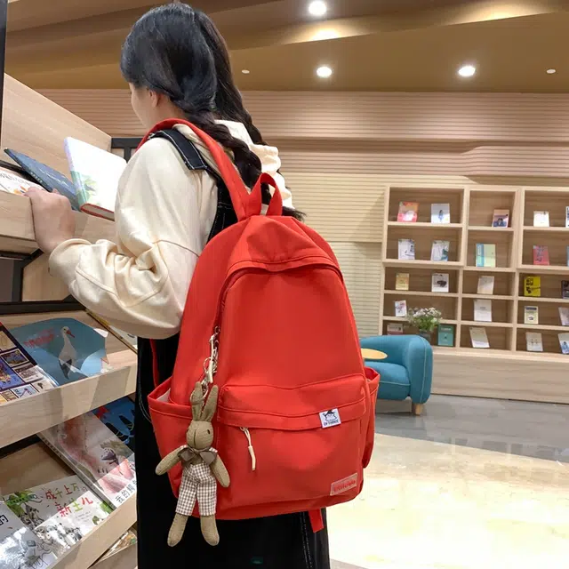 雅鹿 日系纯色书包初中高中大学生简约百搭轻便大容量 尼龙 双肩包 男女同款情侣款 红色/绿色/白色/黄色/蓝色/粉色/黑色