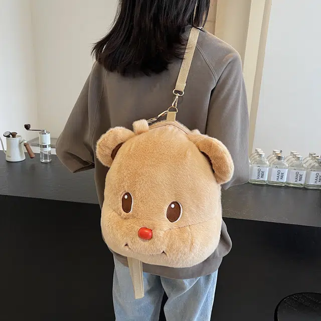 雅鹿 超可爱卡通多功能百搭 毛绒 单肩包 常规 女款 多色