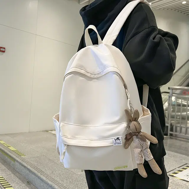 雅鹿 日系纯色书包初中高中大学生简约百搭轻便大容量 尼龙 双肩包 男女同款情侣款 红色/绿色/白色/黄色/蓝色/粉色/黑色