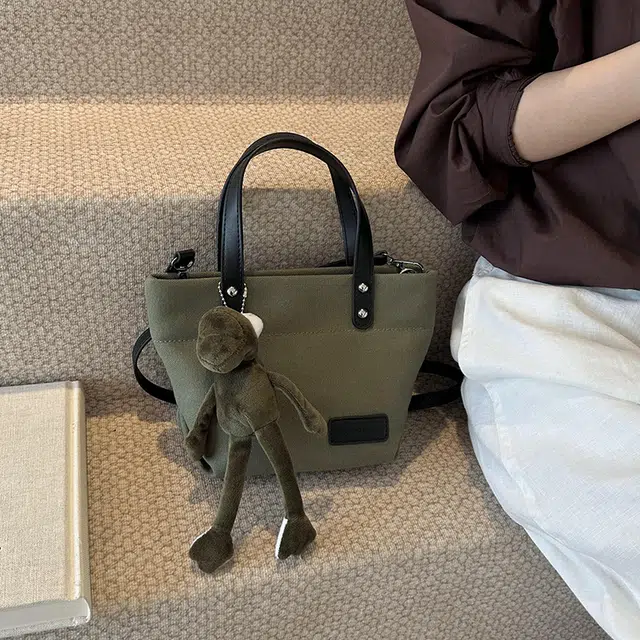 雅鹿 时尚通勤 帆布 单肩包 常规 女款 黑色/棕色