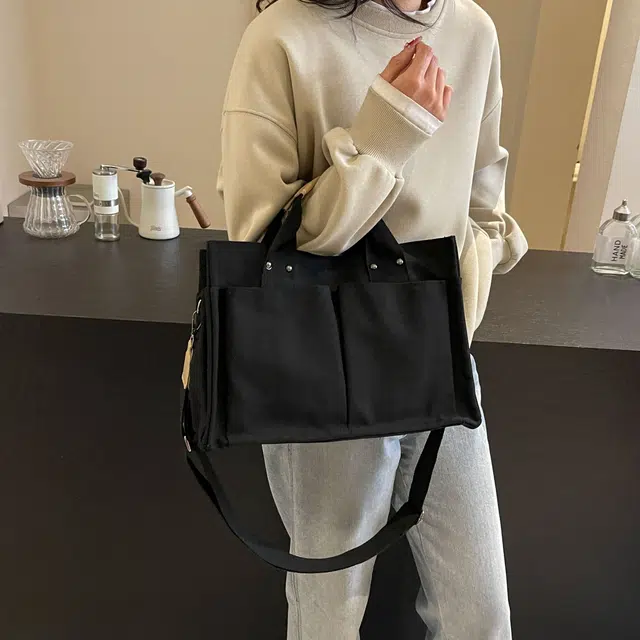 雅鹿 百搭小众通勤托特包时尚出行复古 帆布 帆布包手提包 常规 女款 绿色/黄色/米白色/粉色/黑色