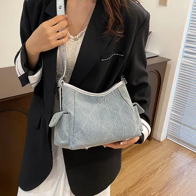 雅鹿 休闲百搭通勤 牛仔布 单肩包 女款 棕色/银色
