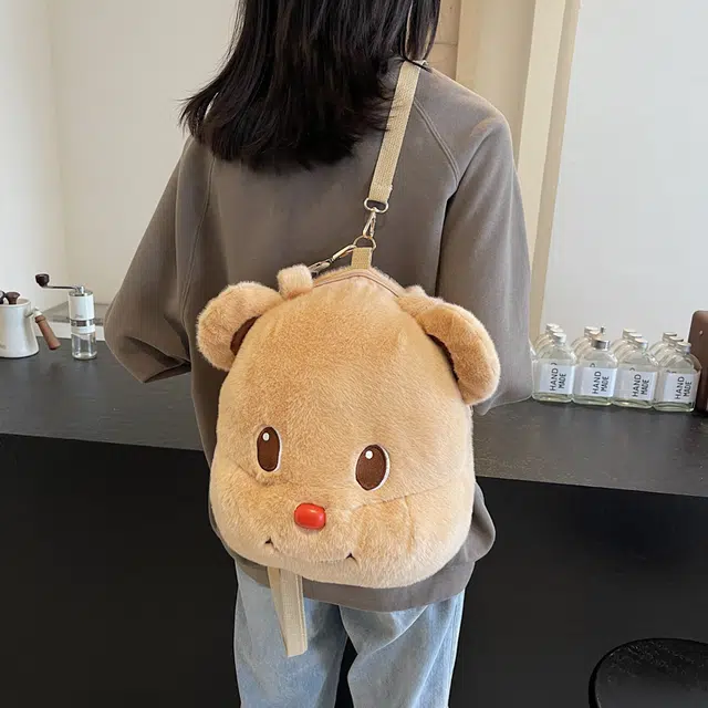 雅鹿 超可爱卡通多功能百搭 毛绒 单肩包 常规 女款 多色
