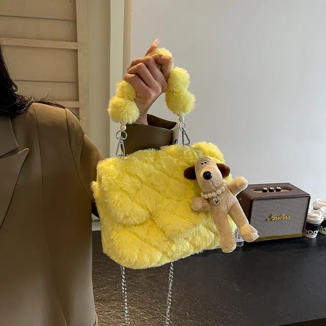 雅鹿 菱格时尚洋气百搭链条 毛绒 单肩包 女款 多色