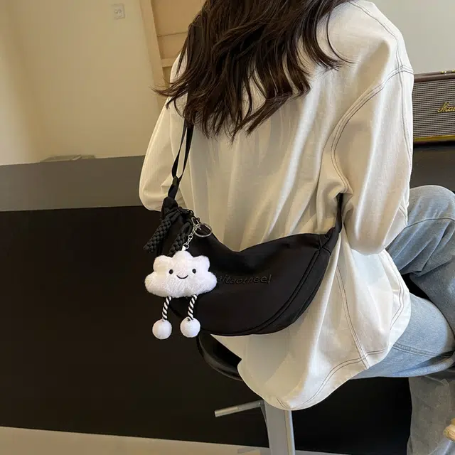 雅鹿 高级质感小众百搭 布 单肩包 女款 黑色/米白色