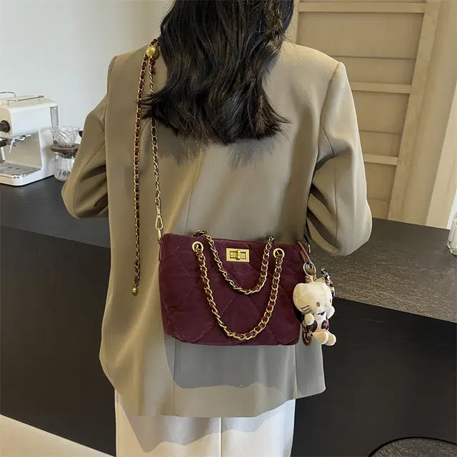 雅鹿 时尚高颜值手提包森系慵懒风 绒布 斜挎单肩包 女款 黑色/红色/棕色/咖色