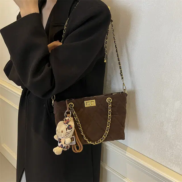 雅鹿 时尚高颜值手提包森系慵懒风 绒布 斜挎单肩包 女款 黑色/红色/棕色/咖色