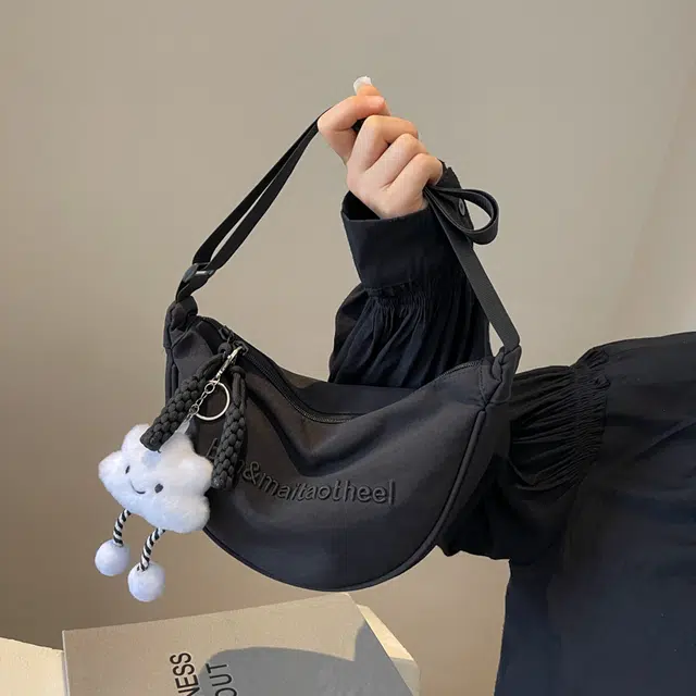 雅鹿 高级质感小众百搭 布 单肩包 女款 黑色/米白色