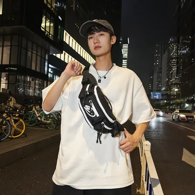 雅鹿 主袋拉链副袋胸包可单肩挎 牛津布拼网 斜挎包 男女同款情侣款 黑白色/黑桔色/黑色/桔色/绿色