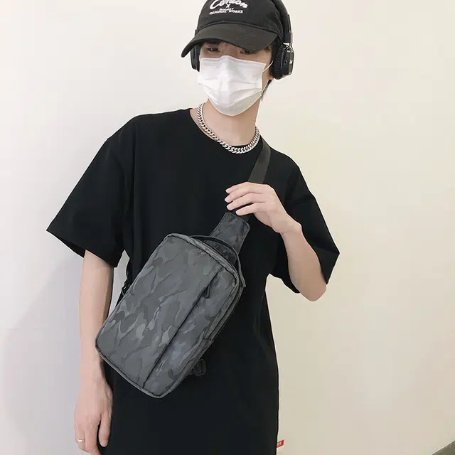 雅鹿 时尚斜挎单肩轻便休闲马鞍包 尼龙 胸包 男款 黑色/灰色/蓝色