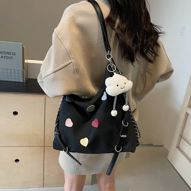 雅鹿 小众休闲简约日常通勤时尚百搭 布 单肩包 女款 黑色/米白色/蓝色/卡其色