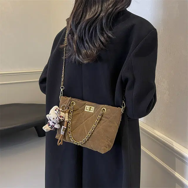 雅鹿 时尚高颜值手提包森系慵懒风 绒布 斜挎单肩包 女款 黑色/红色/棕色/咖色