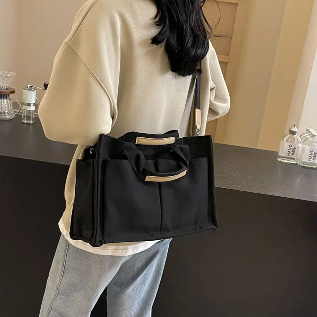 雅鹿 百搭小众通勤托特包时尚出行复古 帆布 帆布包手提包 常规 女款 绿色/黄色/米白色/粉色/黑色
