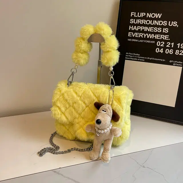 雅鹿 菱格时尚洋气百搭链条 毛绒 单肩包 女款 多色