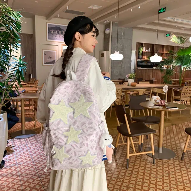 雅鹿 小众星星设计大容量休闲 尼龙 双肩包 女款 蓝色/灰色/黄色/粉色