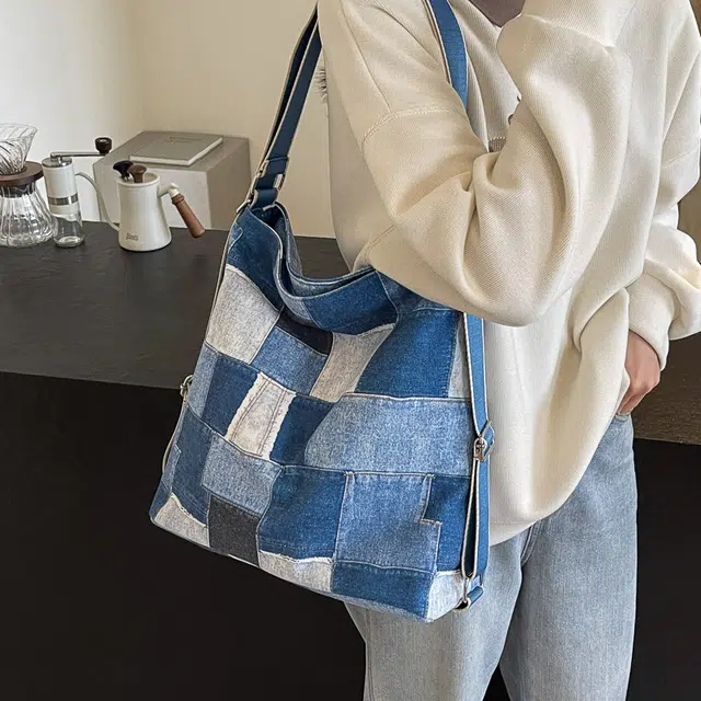 雅鹿 通勤休闲百搭 牛仔布 单肩包 女款 黑茶色/棕色/蓝色