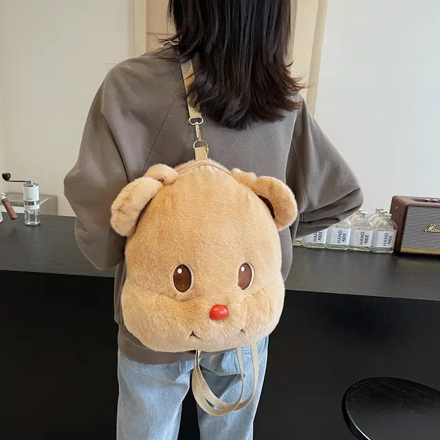 雅鹿 超可爱卡通多功能百搭 毛绒 单肩包 常规 女款 多色