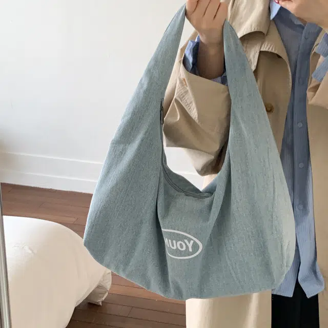 布依诺 复古质感做旧学院风 牛仔布 腋下单肩包 女款 蓝色/黑色