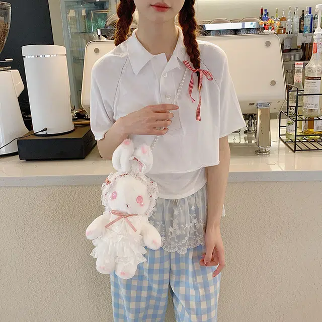 布依诺 蕾丝可爱少女心洛丽塔高颜值 毛料 斜挎包单肩包 女款 白色
