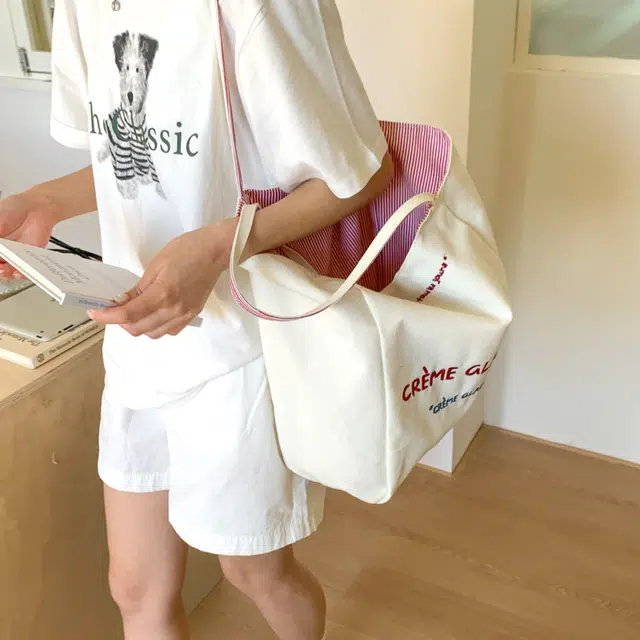 布依诺 韩版大容量双面慵懒文艺风刺绣学生通勤 帆布 帆布包腋下包手提单肩包 女款 红色/蓝色