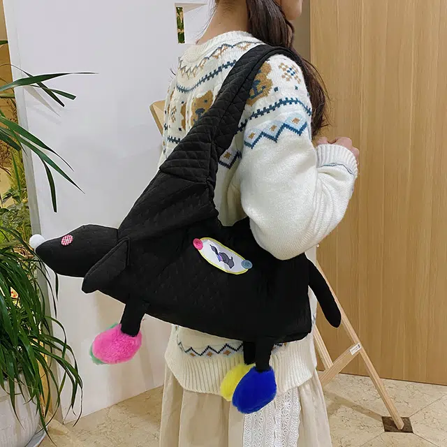 布依诺 可爱俏皮小狗小众个性通勤 牛津布 手提单肩包 女款 黑色/白色
