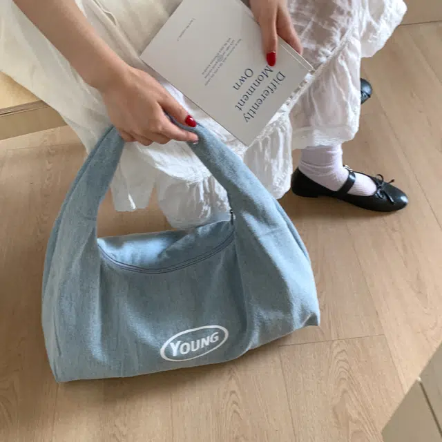 布依诺 复古质感做旧学院风 牛仔布 腋下单肩包 女款 蓝色/黑色