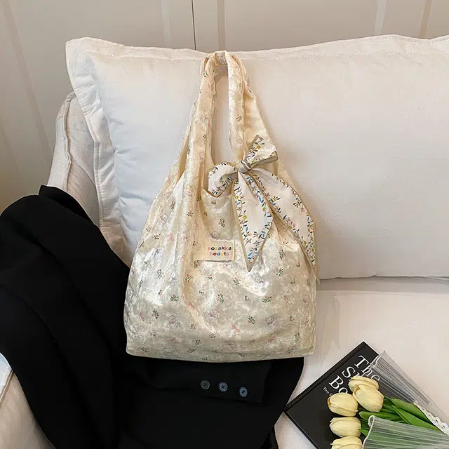 布依诺 小清新碎花韩系慵懒风时尚百搭 针织布 单肩包 女款 米色/白色/粉色/蓝色