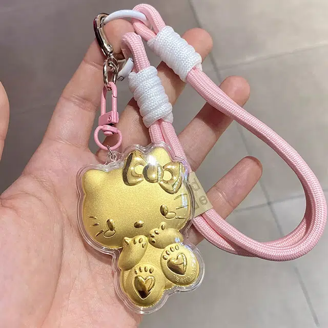 华利轩 可爱小猫创意甜美森系可爱时尚简约手机钥匙扣 日常百搭轻奢小众高级感暴富发财精致感 金 挂件 男女同款情侣款
