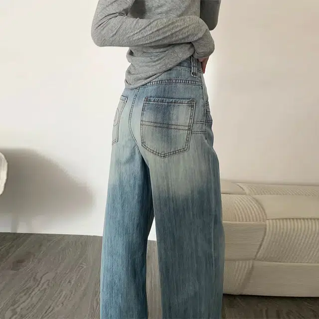 捷帕 美式高街刺绣绣花水洗复古宽松高腰显瘦百搭直筒垂感拖地褶皱时尚潮流简约日常休闲通勤牛仔裤 女款