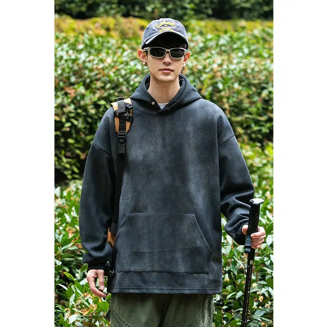 捷帕 美式高街学院风重磅连帽大口袋上衣扎染复古宽松休闲通勤简约百搭卫衣 男女同款